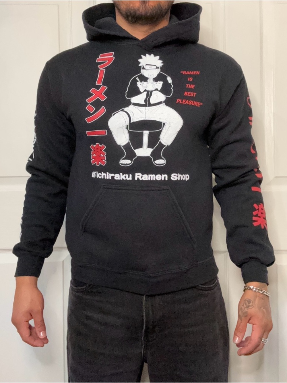 Ripple Junction Black Graphic Hoodie with White Print